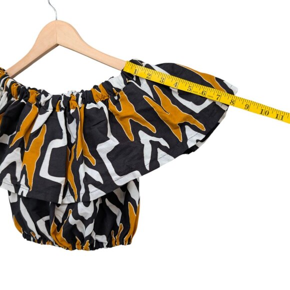 Francis Benedict Crop Top Womens Black Gold African Flutter Sleeve Pullover OS - Picture 8 of 8